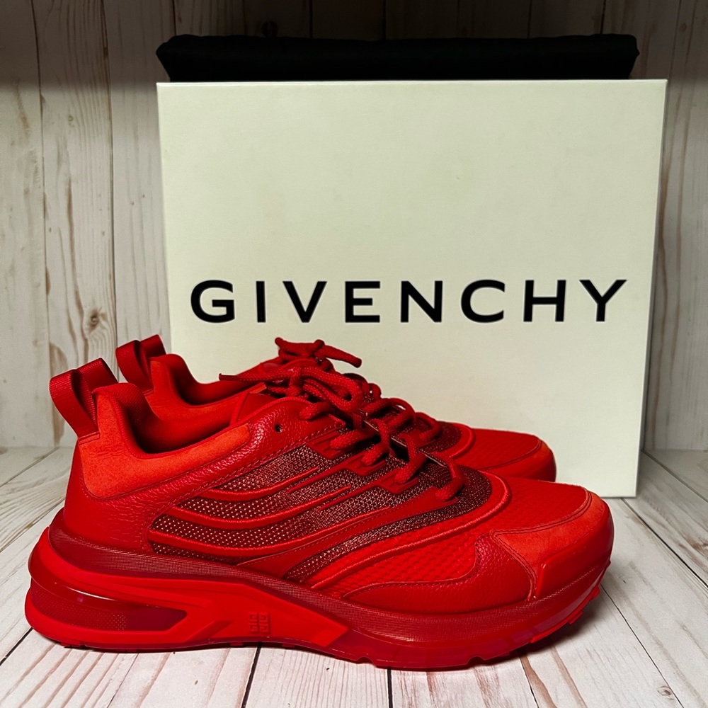 Guvenchy GIV 1 Calfskin Leather & Fabric Sneakers Red Sz 43 / 10